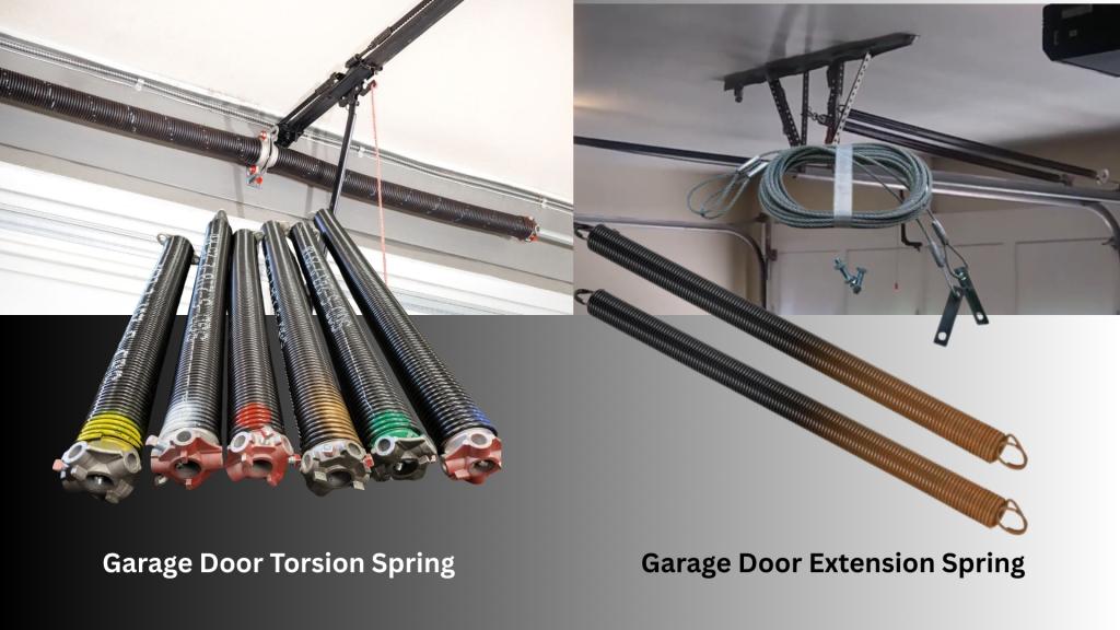 Comparison of garage door springs, showing torsion vs. extension types