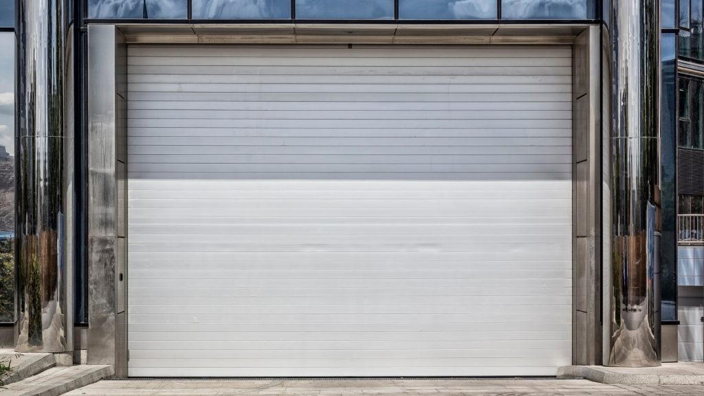 A commercial roll-up garage door