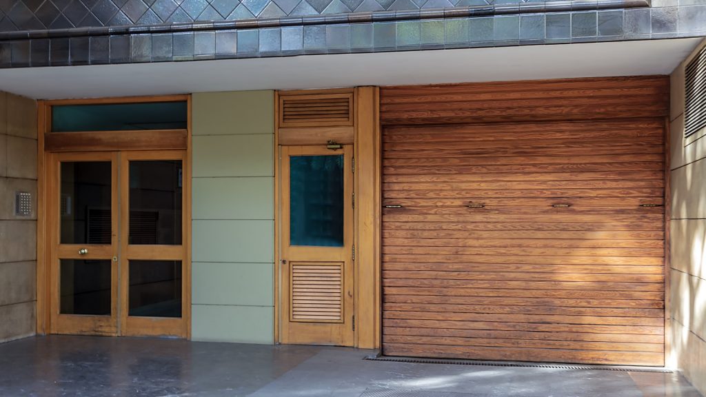 A wood custom garage door