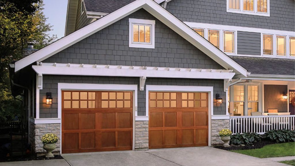 A wood garage door decorative hardware