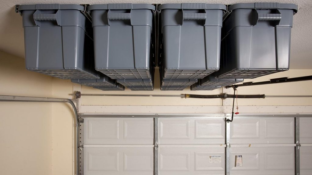 Boxes for overhead garage storage
