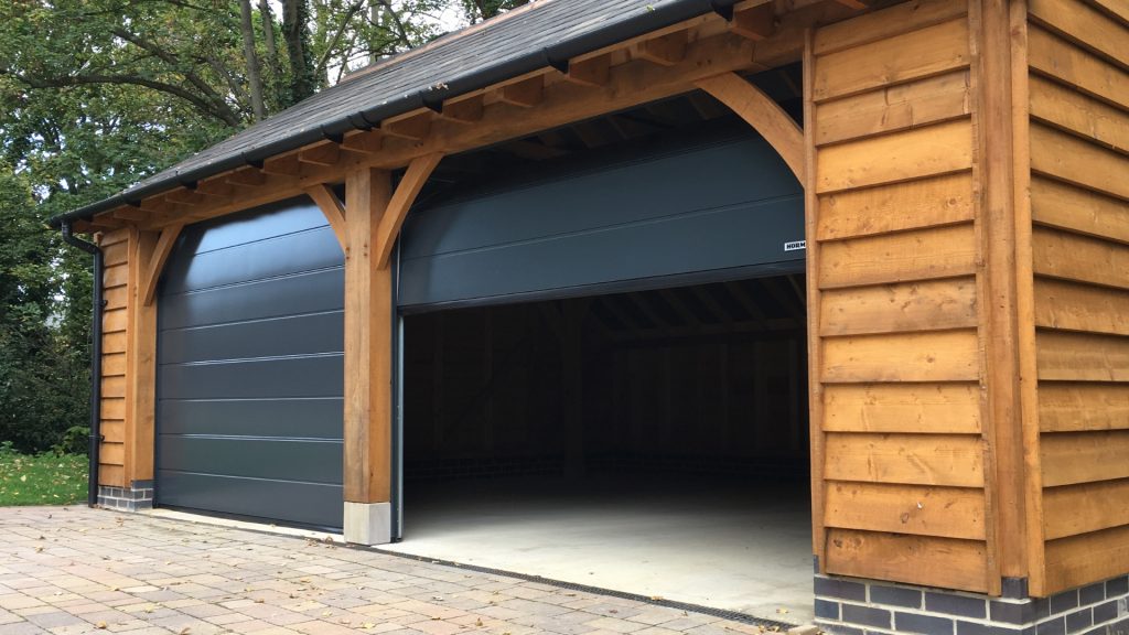 A house with sectional garage doors