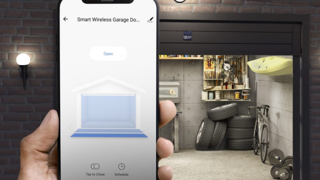 A user operating a smart garage door opener on a mobile app