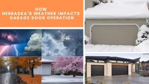 Nebraska garage doors in different weather conditions, showing seasonal impact on garage door operation