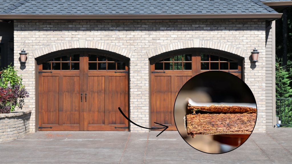 Swollen wood frame causing the garage door to get stuck during the hot summer in Omaha