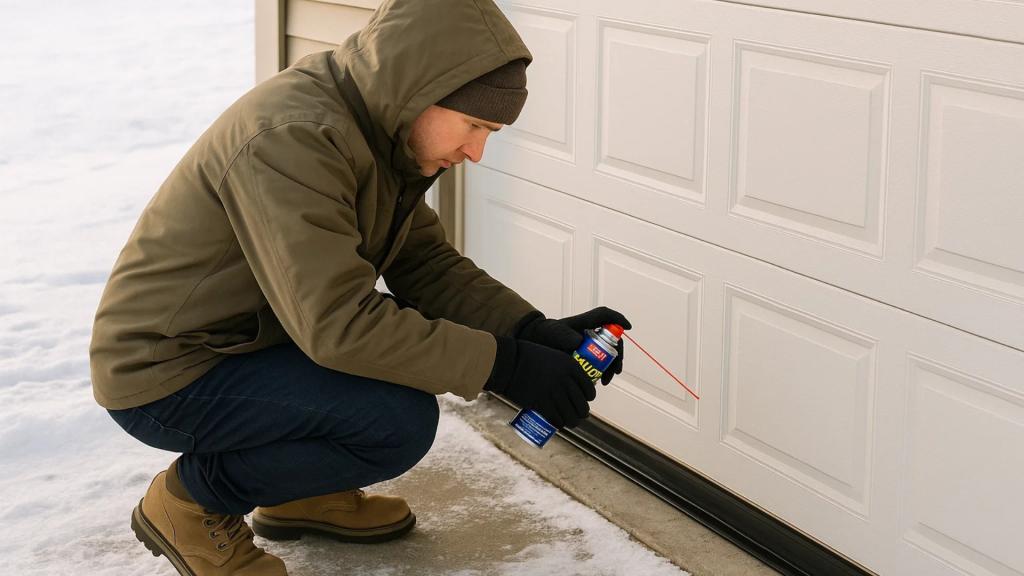 Applying lubricant for a winter-ready garage door in cold weather